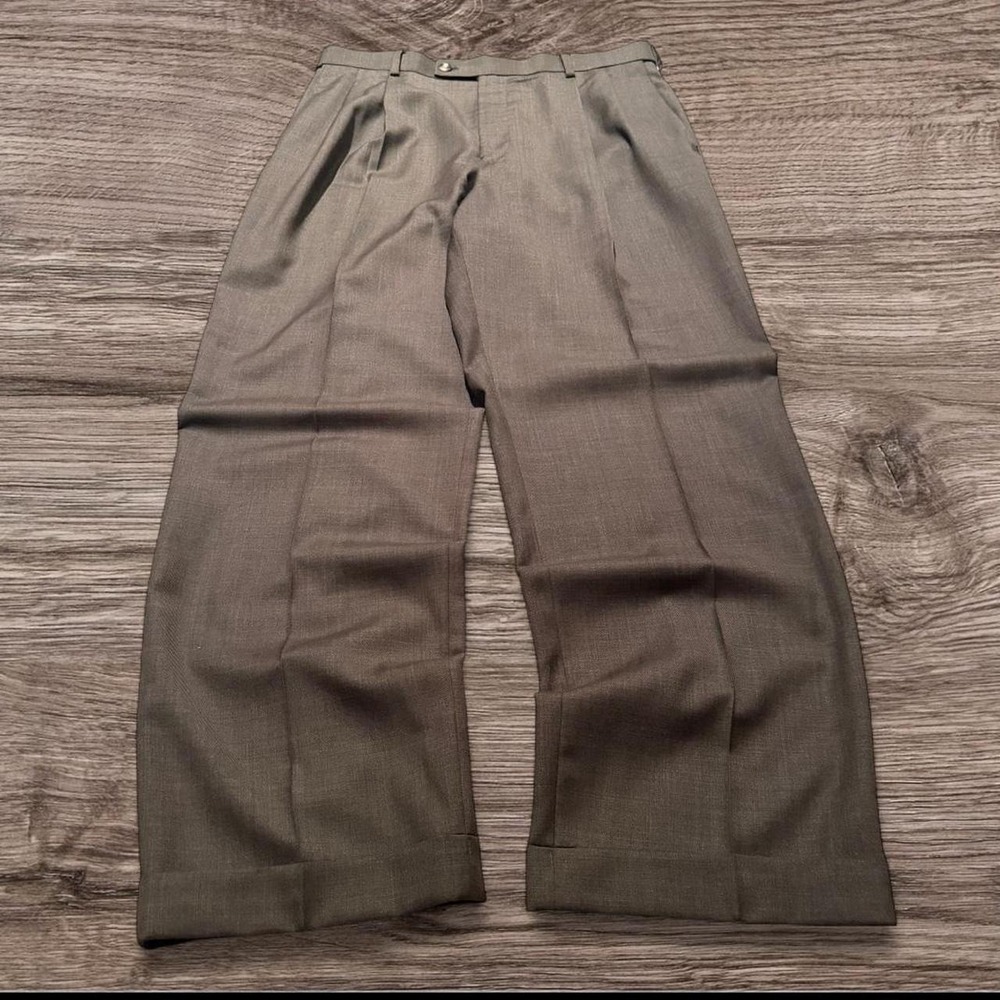 32x30 Brown Pleated Baggy Wide Leg Dress Pants Y2K Grunge Vintage
